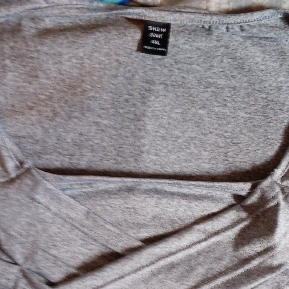 SHEIN Heather Gray V-Neck Blouse
